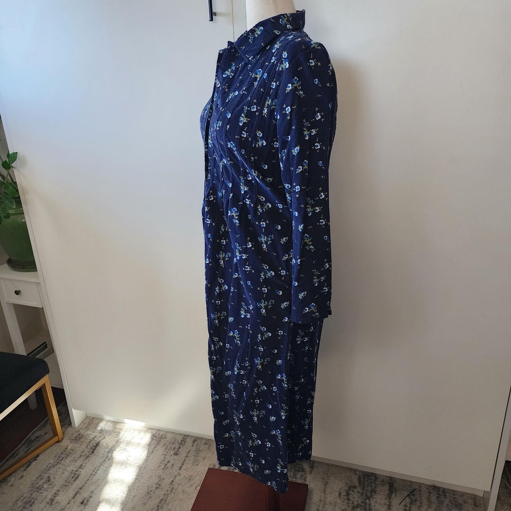 M dark navy blue corduroy dress 90s vintage collared button front shirt dress - Picture 7 of 10